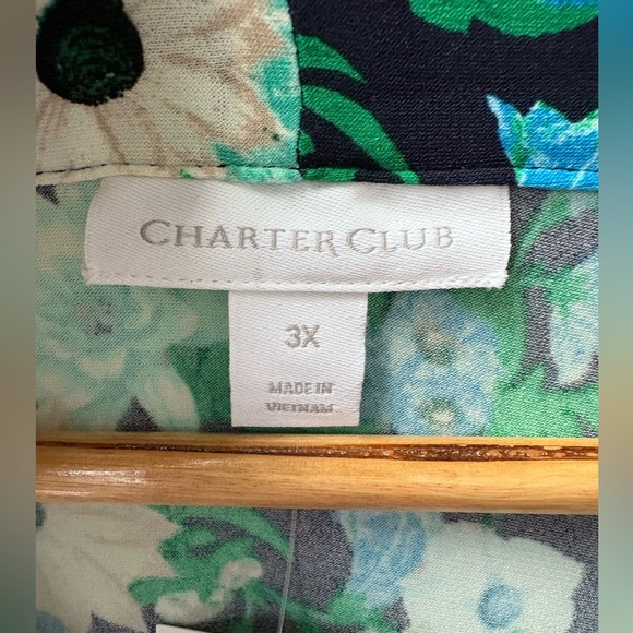 Charter Club Blue Green Floral Liquid Knit Top Size 3X Blouse NWT - Picture 2 of 4